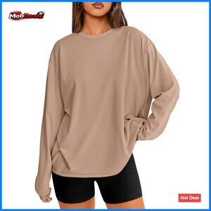 Oversized Long Sleeve T-Shirt, Soft Stretch Fabric, Casual Workout Top